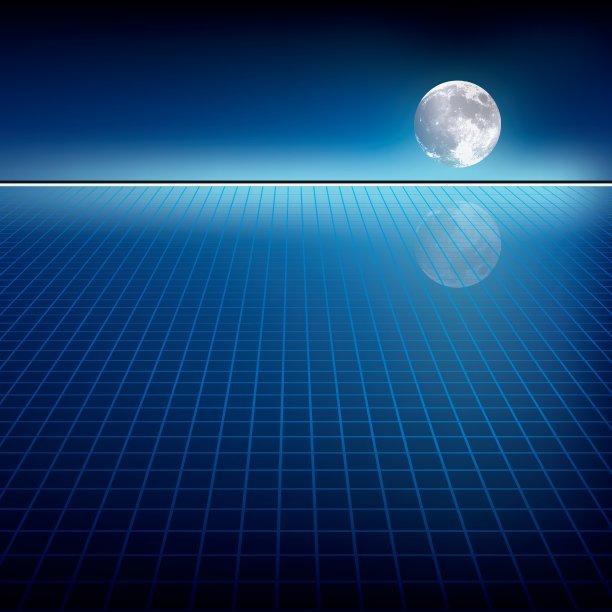 抽象的蓝色背景与月亮和地平线图片下载