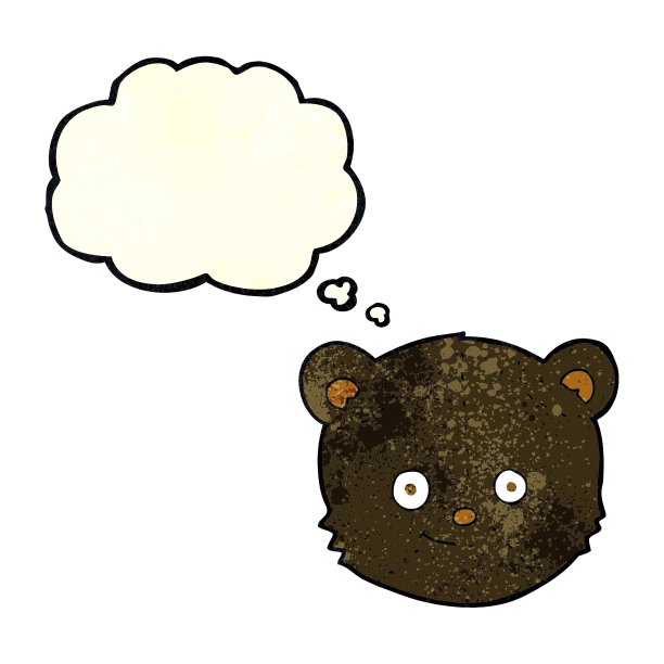 卡通黑熊头与思想泡泡图片下载