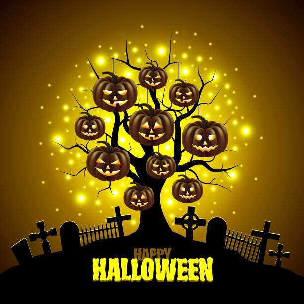 魔法树与南瓜万圣节背景图片下载