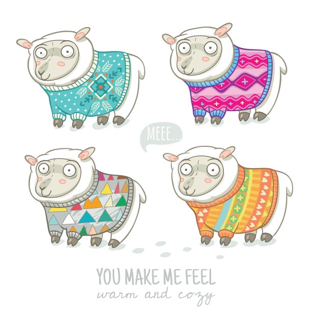 新年贺卡与可爱的绵羊在编织图片下载