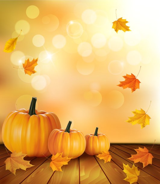 南瓜在木制背景与树叶秋天图片下载