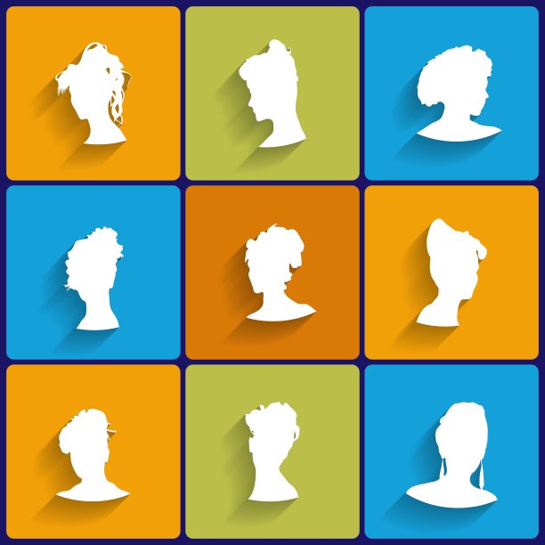 女性剪影的平面图标组图片下载