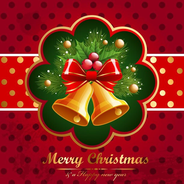 圣诞复古背景与铃和冷杉图片下载
