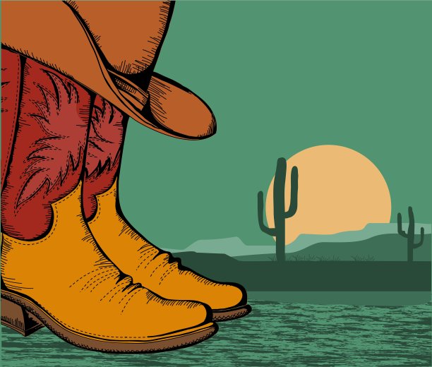 西部背景，牛仔鞋和沙漠图片下载