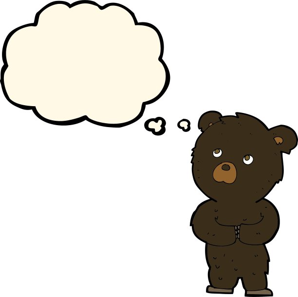卡通黑熊幼崽与思想泡泡图片下载