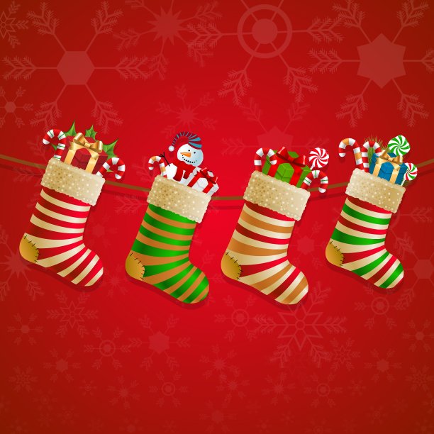 挂圣诞袜和礼物图片下载
