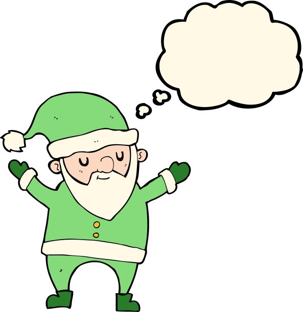卡通圣诞老人与思想泡泡跳舞图片下载