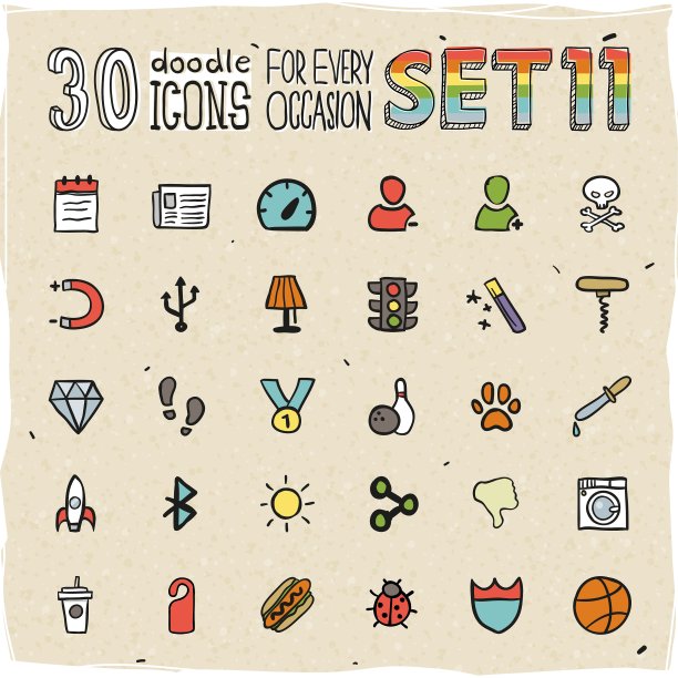 30个彩色涂鸦图标图片下载