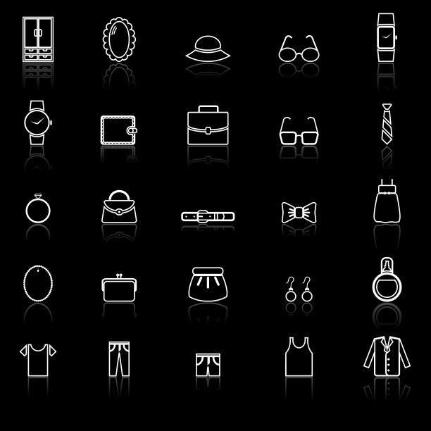 服装系列图标与反映在黑色图片下载