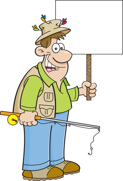 卡通渔夫举着一个牌子图片下载