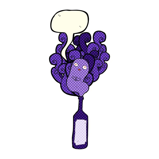 卡通鬼在瓶与讲话气泡图片下载