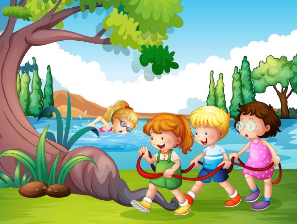 三个孩子在公园里玩图片下载