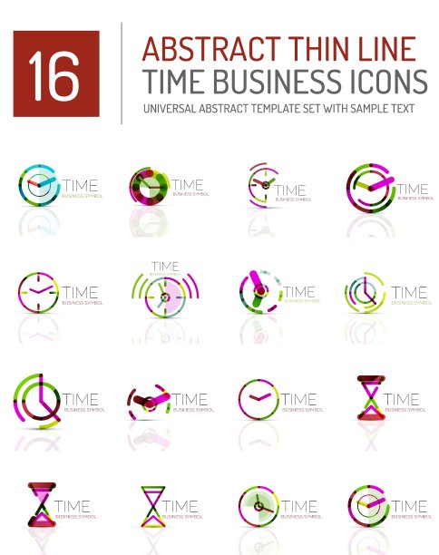 几何时钟和时间图标设置图片下载