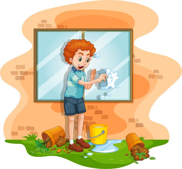 男人在家里擦窗户图片下载