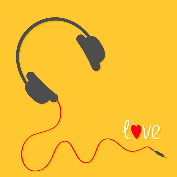 耳机与红线爱卡白色文字图片下载