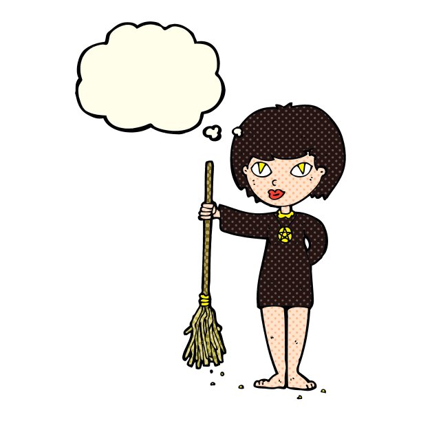 卡通美女女巫与思想泡泡图片下载