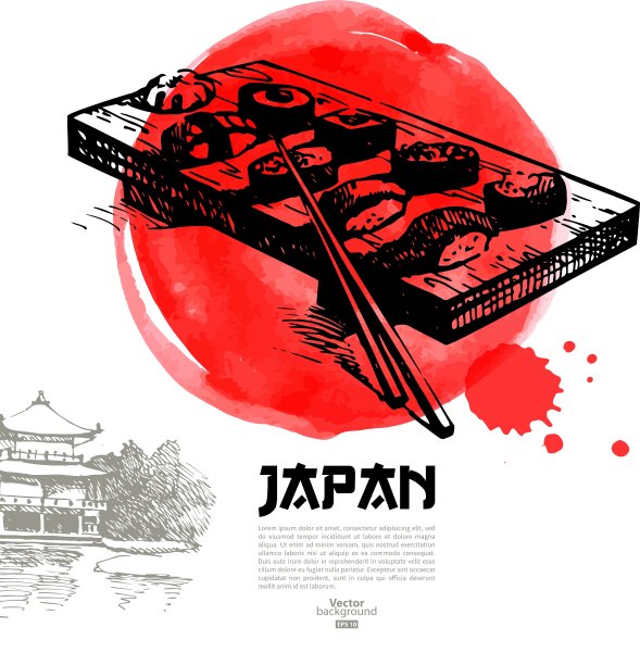 素描和水彩日本背景图片下载