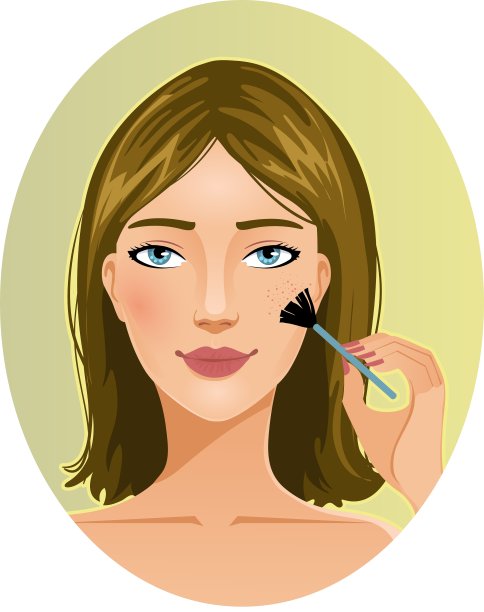 年轻女子在脸颊上涂胭脂图片下载