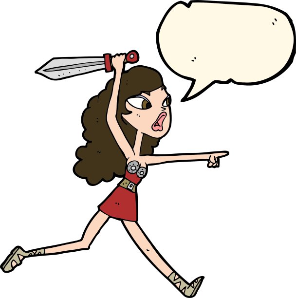 卡通海盗女孩与剑与语音泡泡图片下载