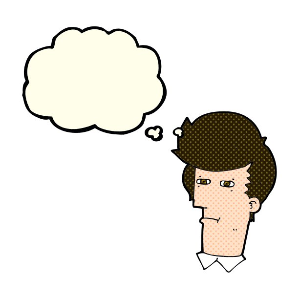 卡通人物眯着眼睛，带着思想泡泡图片下载