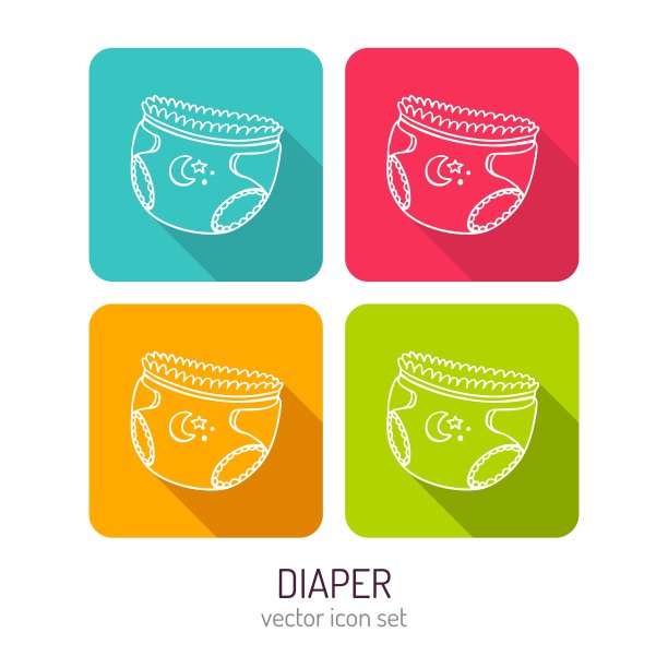 线条艺术婴儿尿布图标设置在四种颜色图片下载