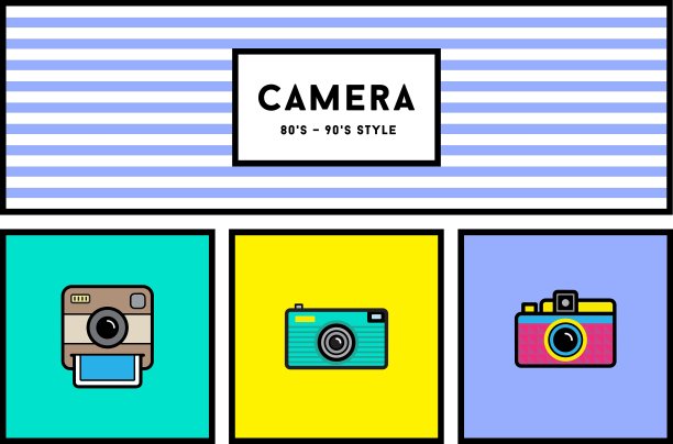 80年代或90年代时尚照片相机图标设置图片下载