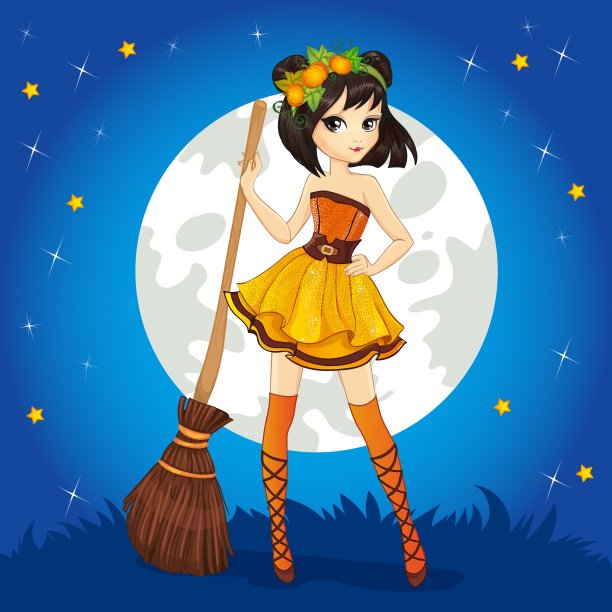 万圣节天空上的黑发女巫图片下载