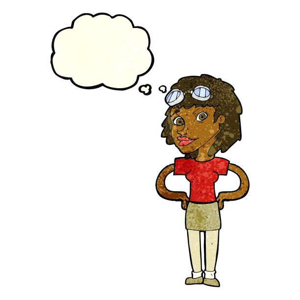 卡通复古飞行员女人与思想泡泡图片下载