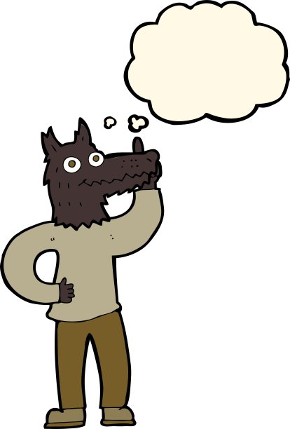 卡通狼人用想法和思想泡泡图片下载