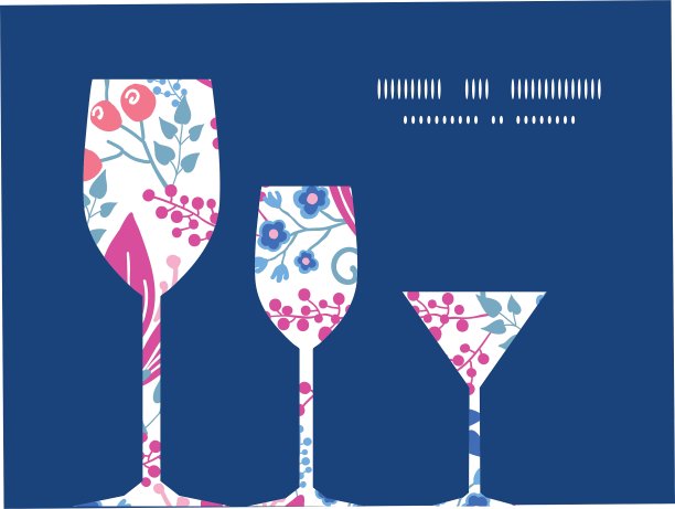 粉红色的花朵，三只酒杯图片下载