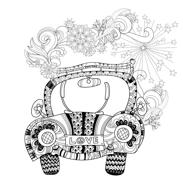 手绘涂鸦轮廓假日车图片下载