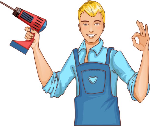 年轻英俊的男子与钻头孤立eps10图片下载