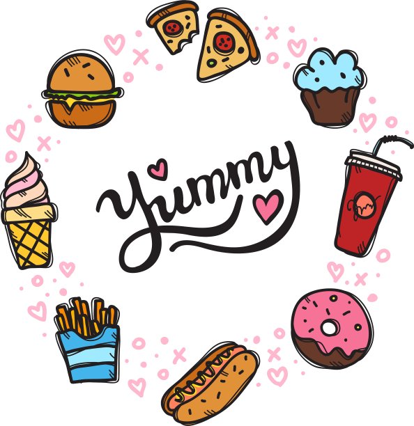 快餐涂鸦风格的圆形画框图片下载