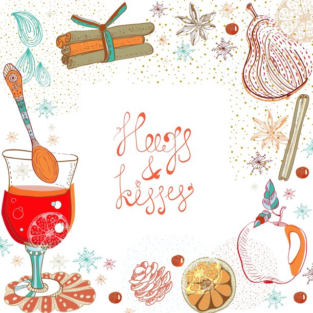 涂鸦背景与热葡萄酒图片下载