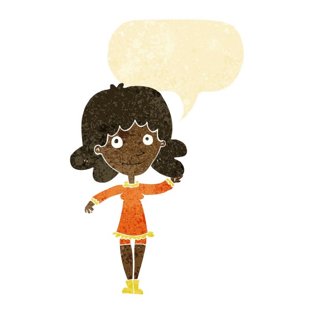 卡通友好的女人挥舞着演讲泡泡图片下载