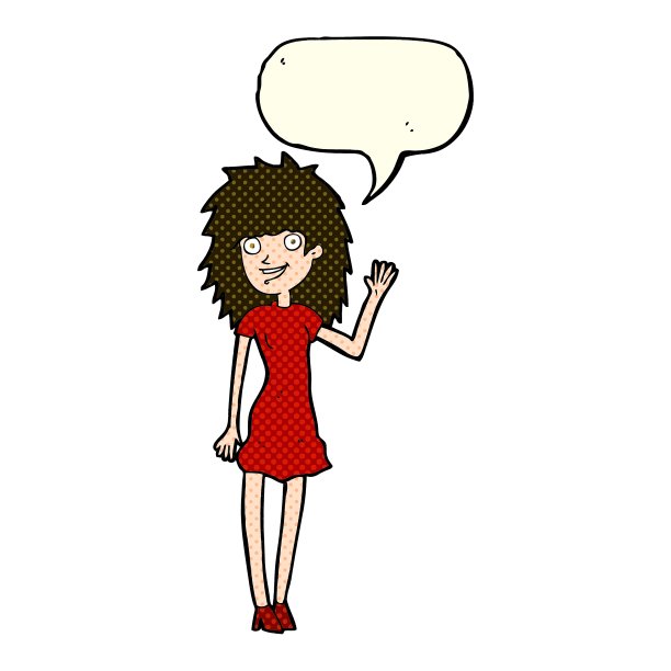 卡通快乐的女人挥舞着话语泡泡图片下载