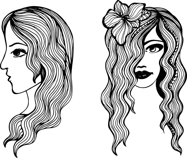 漂亮女孩的黑白速写图片下载