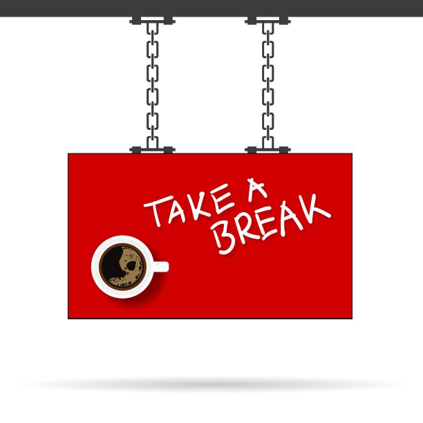 红色招牌上的一杯咖啡图片下载