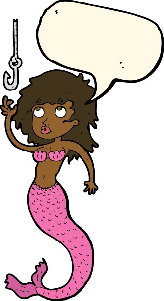 卡通美人鱼和鱼钩与讲话气泡图片下载