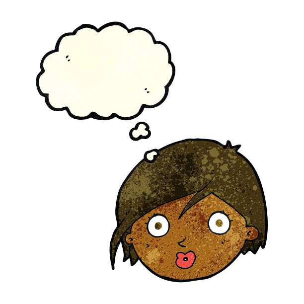 卡通惊奇的女性脸上带着思想泡泡图片下载