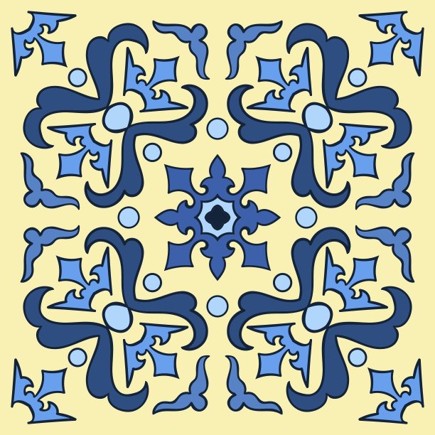 手绘蓝色和黄色瓷砖图案图片下载