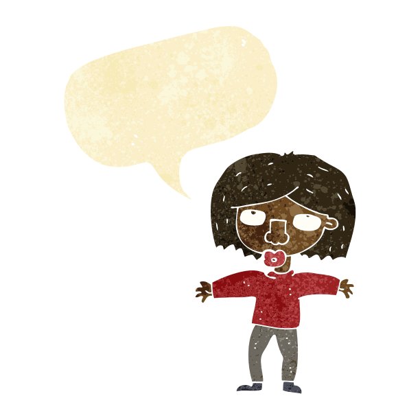 卡通女孩抬头看泡泡说话图片下载