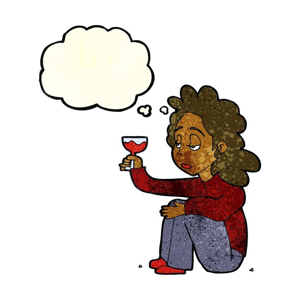 卡通的不开心的女人与一杯酒图片下载