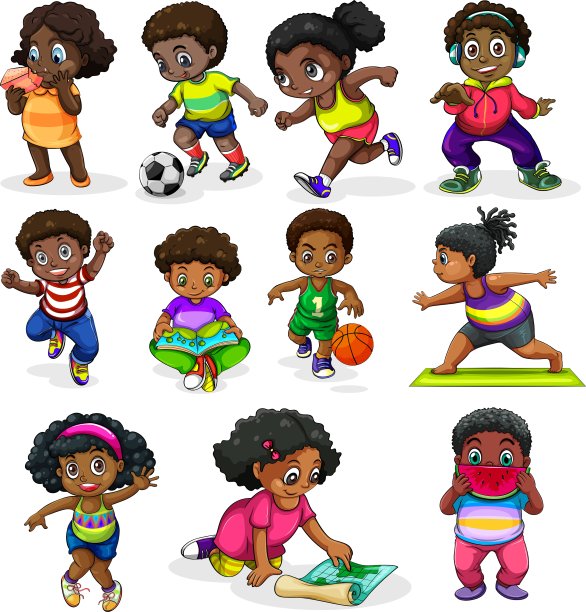 黑人孩子参与不同的活动图片下载