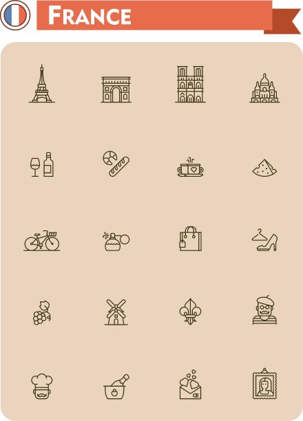 法国旅游标志套装图片下载