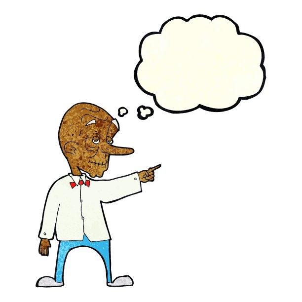 卡通老人用思想泡泡指着图片下载