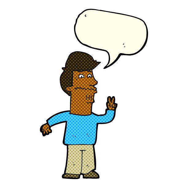 卡通人用语音泡泡做和平手势图片下载