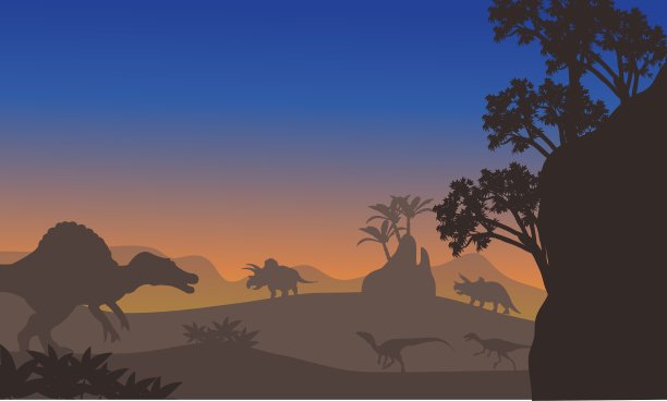 盗龙和棘龙的剪影图片下载