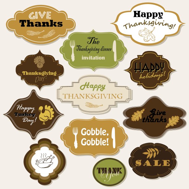 一套12个独立的感恩节框架和标签图片下载