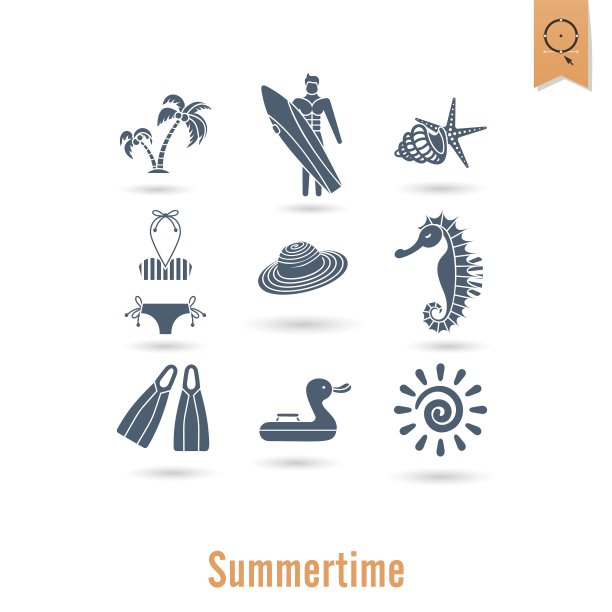 夏季和海滩简单的平面图标图片下载